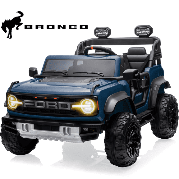2 Seats 24V Electric Car for Big Kids, Licensed Ford Bronco Raptor Powered Ride On Car with 4 Wheels Spring Suspension, Parent Remote Control, 24V Ride On Toys for Ages 3-8 Boys Girls Gifts, Blue