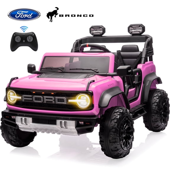 2 Seats 24V Electric Car for Big Kids, Licensed Ford Bronco Raptor Powered Ride On Car with 4 Wheels Spring Suspension, Parent Remote Control, 24V Ride On Toys for Ages 3-8 Boys Girls Gifts, Pink