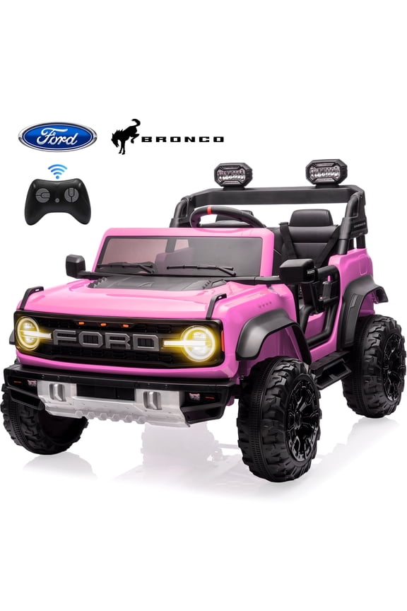 2 Seats 24V Electric Car for Big Kids, Licensed Ford Bronco Raptor Powered Ride On Car with 4 Wheels Spring Suspension, Parent Remote Control, 24V Ride On Toys for Ages 3-8 Boys Girls Gifts, Pink