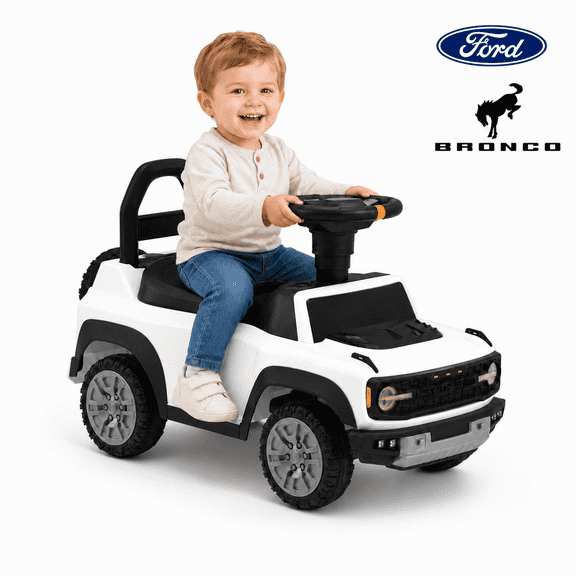 Licensed Ford Bronco Ride on Push Car, SHINPT Toddler Ride On Car for Kids 18-36 Months, Ride On Toy with Music, Horn & Engine Sounds, Foot-to-Floor Push Car with Under Seat Storage, Silent Wheels