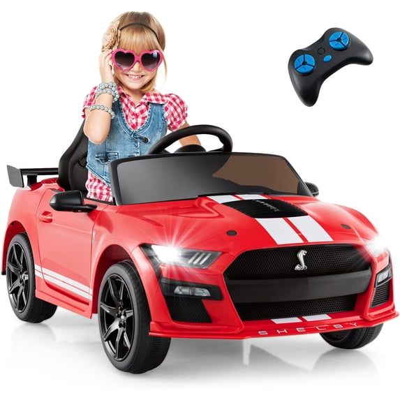 Licensed Ford Mustang GT500 Ride on Car for Kids by OLAKIDS, Battery Powered Electric Vehicle with Remote Control, Headlight, Power Display, USB, Music, Radio, Aged 3-8