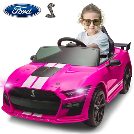 Licensed Ford Mustang Shelby GT500 12 V Powered Ride on Cars, Electric Car for Kids with Remote Control, Bluetooth, USB, Ride on Toy for Boys Girls Gifts, Pink