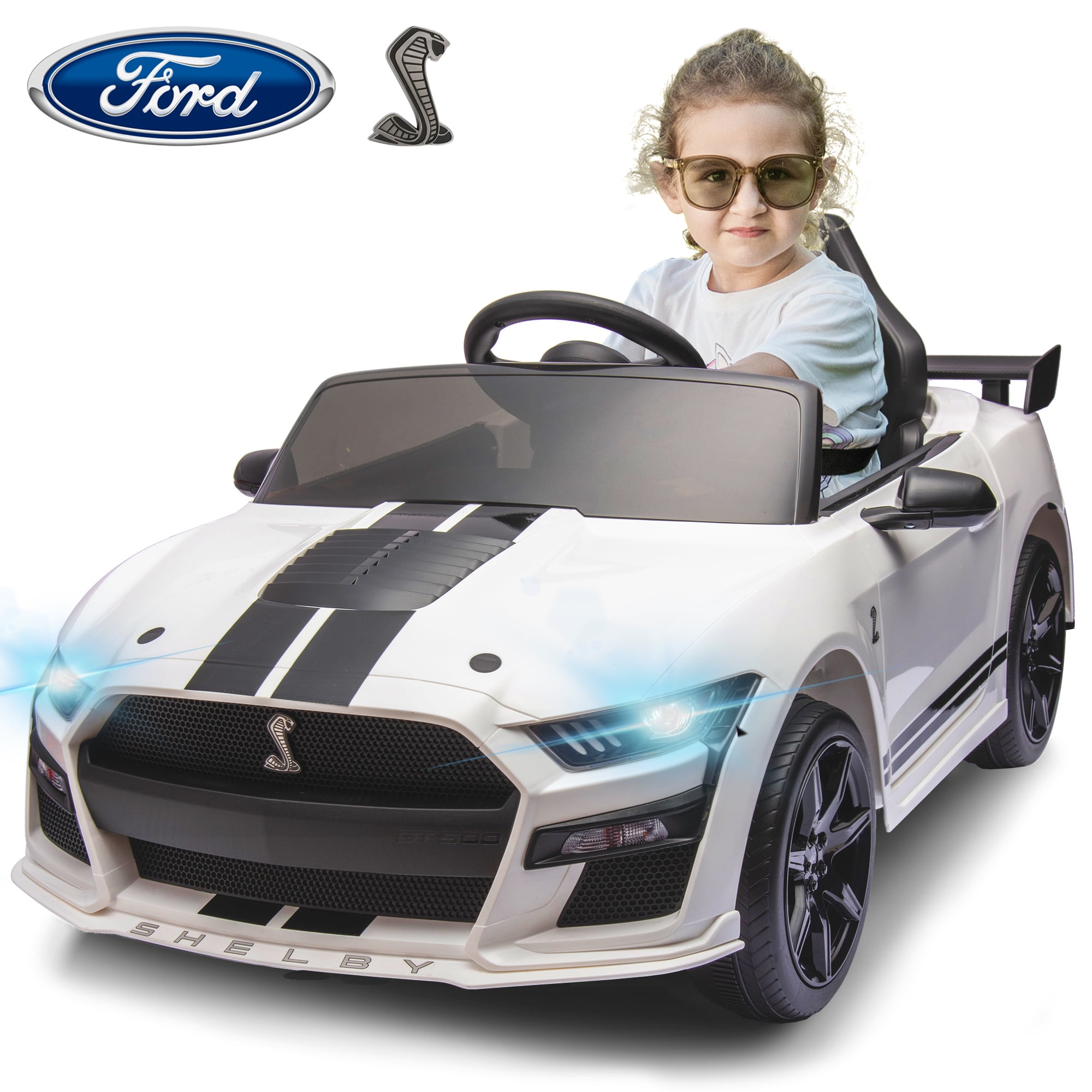 12V Ford Mustang Shelby Ride-On Car with Remote, Bluetooth, USB