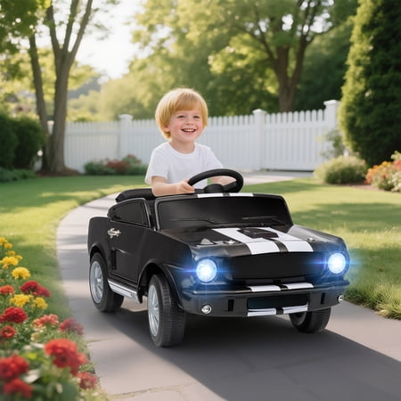 Licensed Ford Shelby GT 350 Ride On Car with Remote Control, Adjustable Speed, MP3, Smooth Start, LED Lights, Black