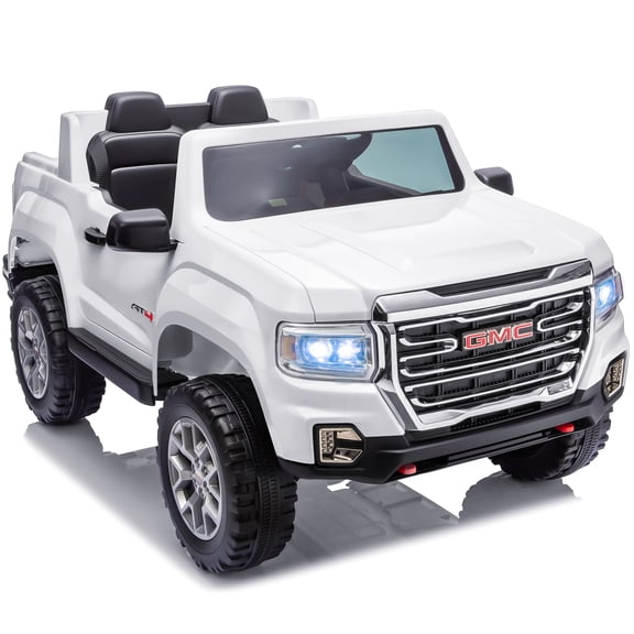 Licensed GMC 4WD/2WD Switchable 24 Volt Ride on Toys, Joyracer 2 Seater Ride on Car for Big Kids with Remote, Bluetooth, Fold Down Tailgate, Rear Storage, White