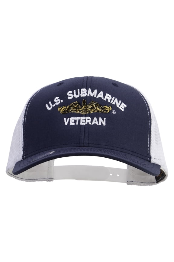 Golden Dolphin US Submarine Veteran Embroidered Contrast Trucker Cap - Navy White OSFM