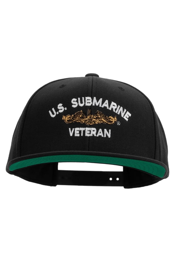 Golden Dolphin US Submarine Veteran Embroidered Wool Blend Prostyle Snapback Cap - Black OSFM