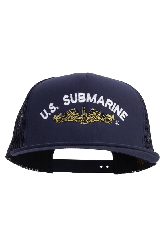 Golden US Submarine Embroidered 5 Panel Mesh Trucker Snapback Cap - Navy OSFM