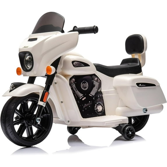 Licensed Indian Motorcycle 6V Kids Ride on Motorcycle, Battery Powered Electric Motorbike for Toddler with Training Wheels, Headlight, Music, Ride on Toys for 3-6 Years Boys & Girls, Beige