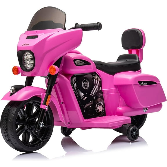 Licensed Indian Motorcycle 6V Kids Ride on Motorcycle, Battery Powered Electric Motorbike for Toddler with Training Wheels, Headlight, Music, Ride on Toys for 3-6 Years Boys & Girls, Pink
