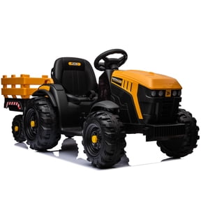 Licensed JCB Kids Ride on Car Tractor, 24 Volt Electric Ride on Toys Vehicle for Big Kids w/Trailer & Remote, 400W Power - Yellow
