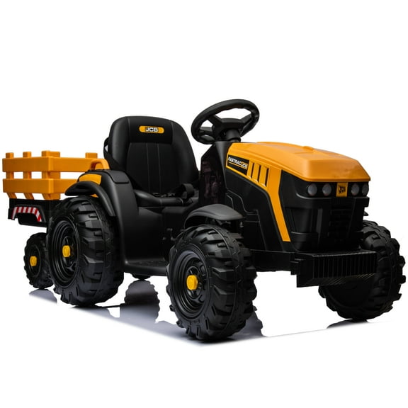 Licensed JCB Kids Ride on Car Tractor, 24 Volt Electric Ride on Toys Vehicle for Big Kids w/Trailer & Remote, 400W Power - Yellow