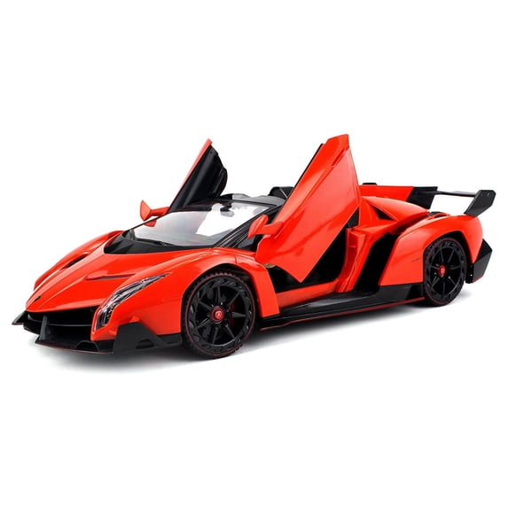 Licensed Lamborghini Veneno Roadster Supercar Remote Control RC Car Big 1:14 Scale Size w/ Joystick Remote, Bright LED Lights, Opening Doors, Detailed Construction (Colors May Vary)