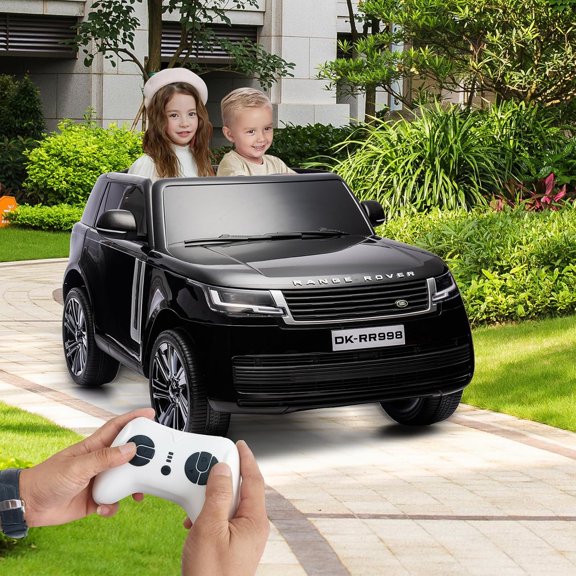 Licensed Land Rover 24V Ride-On Car, 2 Seater, Remote Control, Dual Motors, Spring Suspension, USB, Bluetooth Music, LED Lights, Storage, for Ages 3-8,Black