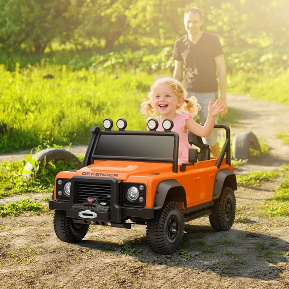 Licensed Land Rover Defender 110 SVX Ride-On Truck - 12V Battery Power, 4-Wheel Suspension, LED Lights, USB/MP3, 2.4G Remote - Orange Plastic/Steel for Outdoor Play