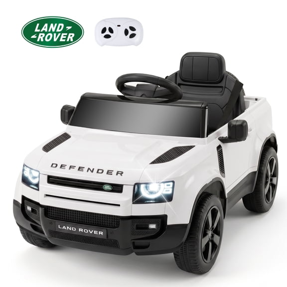 SaveJoy 12V Licensed Land Rover Defender Ride on Car, Electric Truck for Kids with 2.4G Remote Control, 3-Point Belt, Spring Suspension, Bluetooth, White