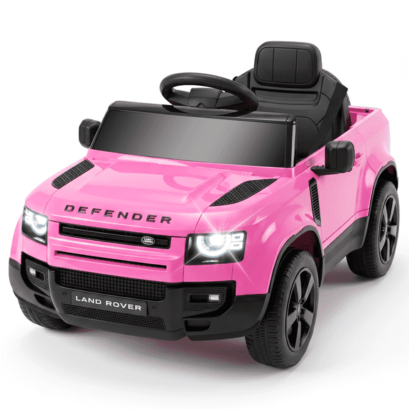 SaveJoy 12V Licensed Land Rover Defender Ride on Car, Electric Truck for Kids with 2.4G Remote Control, 3-Point Belt, Spring Suspension, Bluetooth, Pink