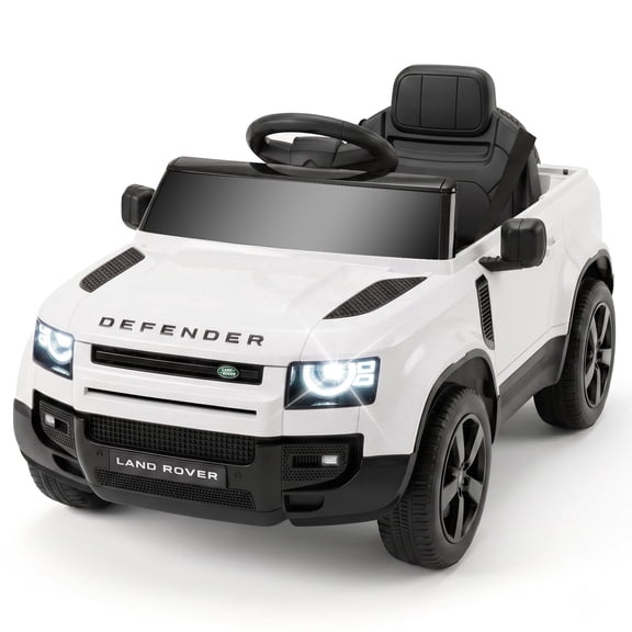 SaveJoy 12V Licensed Land Rover Defender Ride on Car, Electric Truck for Kids with 2.4G Remote Control, 3-Point Belt, Spring Suspension, Bluetooth, White