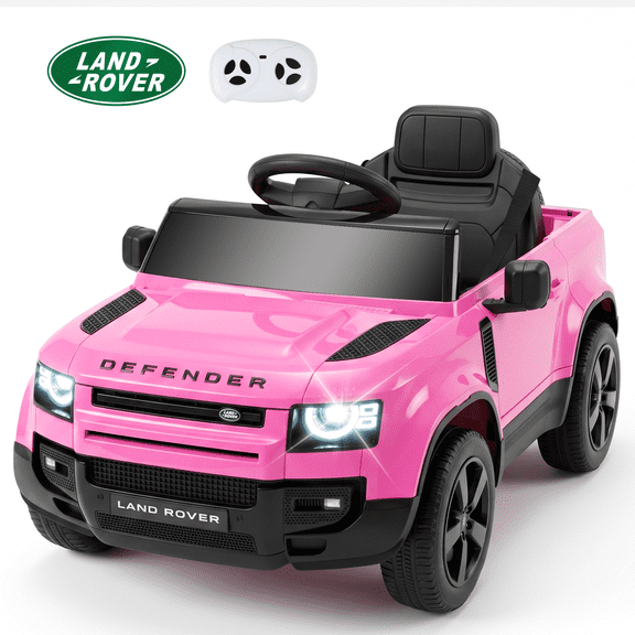 SaveJoy 12V Licensed Land Rover Defender Ride on Car, Electric Truck for Kids with 2.4G Remote Control, 3-Point Belt, Spring Suspension, Bluetooth, Pink