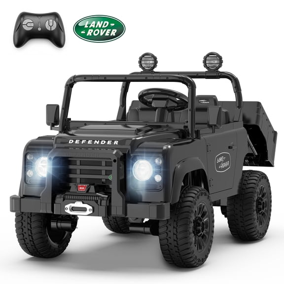 SaveJoy Licensed Land Rover Defender 24V 2-Seater Ride-On, 4WD 400W Electric Truck with Motorized Dump Bed & Remote, Black