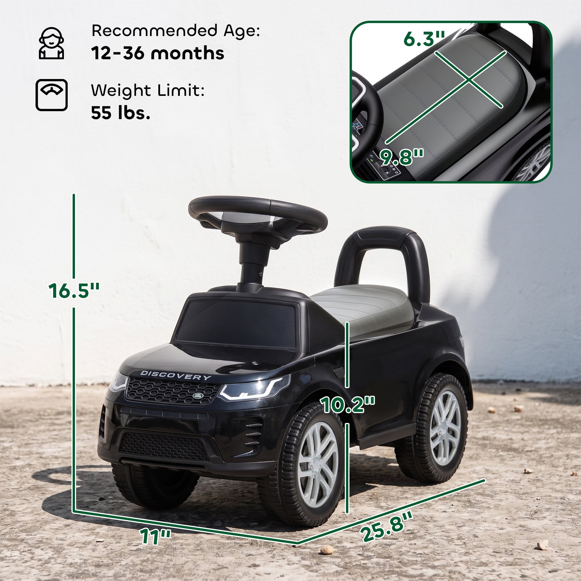 Licensed Land Rover Ride-On Push Car with Under-Seat Storage & Anti-Tip ...