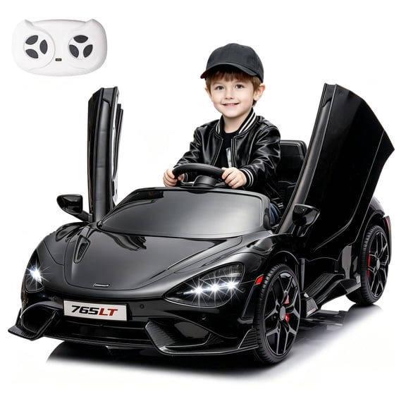 Licensed McLaren765LT Electric Ride on Cars for Kids, 12V Powered Ride on Toys with Parent Remote Control, Electric Car for 3-6 w/Music Player/LED Lights/Safety Belt, Black