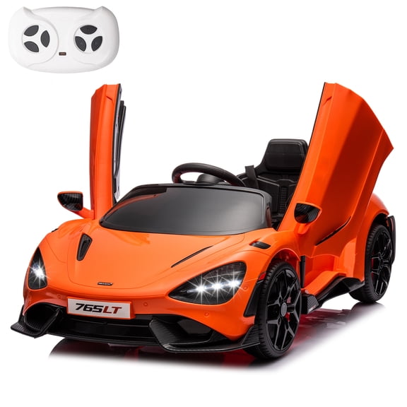 Licensed McLaren765LT Electric Ride on Cars for Kids, 12V Powered Ride on Toys with Parent Remote Control, Electric Car for 3-6 w/Music Player/LED Lights/Safety Belt, Orange
