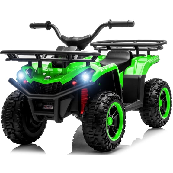 iRerts 24V Ride on ATV, Powered Ride on Toys for Kids Boys Girls Ages 3-5, Kids 4 Wheeler Electric Cars with Bluetooth, Music, LED Headlights, Front Rear Storage Racks, Crash Bars, Green