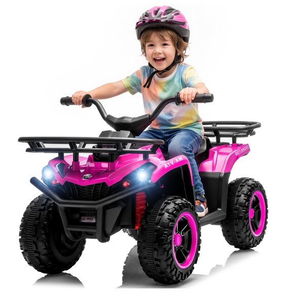 iRerts 24V Electric Ride on ATV, 24V Kids Ride on Toys for Kids Boys Girls Ages 3-5, Battery Powered Kids Electric Cars with Bluetooth, Music, LED Lights, Front/Rear Storage Racks, Pink