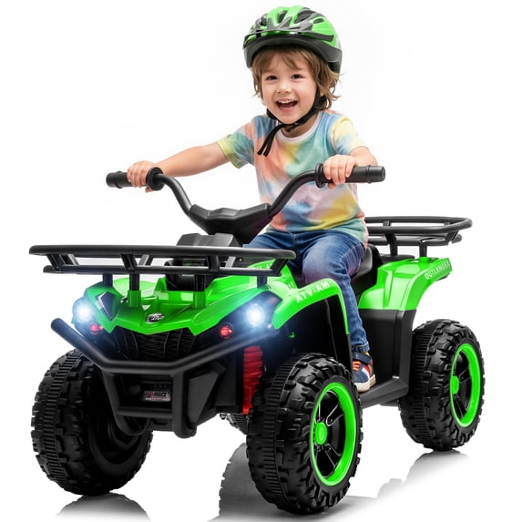 iRerts 24V Electric Ride on ATV, 24V Kids Ride on Toys for Kids Boys Girls Ages 3-5, Battery Powered Kids Electric Cars with Bluetooth, Music, LED Lights, Front/Rear Storage Racks, Green
