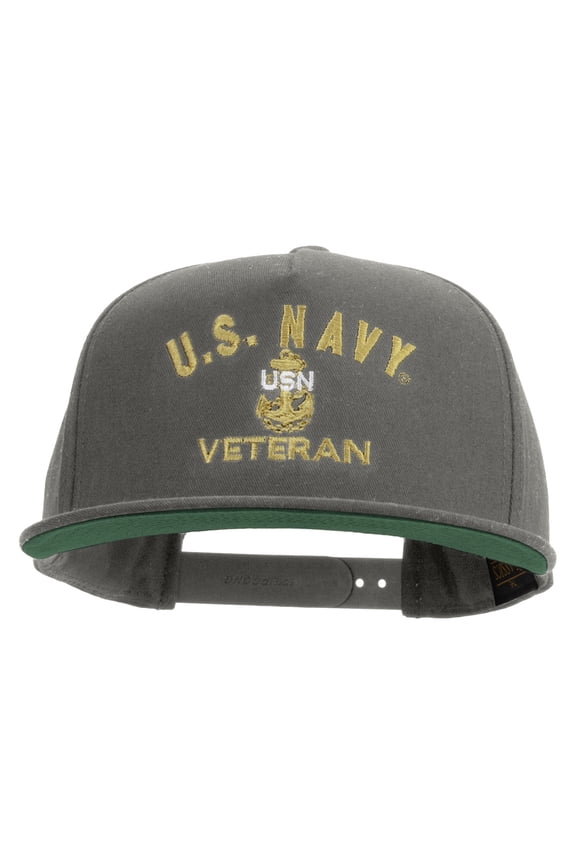 Navy USN Veteran Embroidered 5 Panel Flat Bill Twill Snapback Solid Cap - Dk Grey OSFM