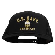 Navy USN Veteran Embroidered 5 Panel Mesh Trucker Snapback Cap - Black OSFM