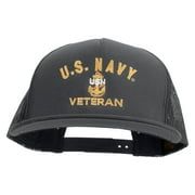 Navy USN Veteran Embroidered 5 Panel Mesh Trucker Snapback Cap - Charcoal OSFM