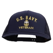 Navy USN Veteran Embroidered 5 Panel Mesh Trucker Snapback Cap - Navy OSFM
