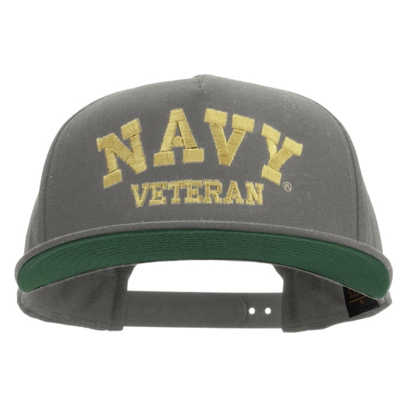 Navy Veteran Letters Embroidered 5 Panel Flat Bill Twill Snapback Solid Cap - Dk Grey OSFM
