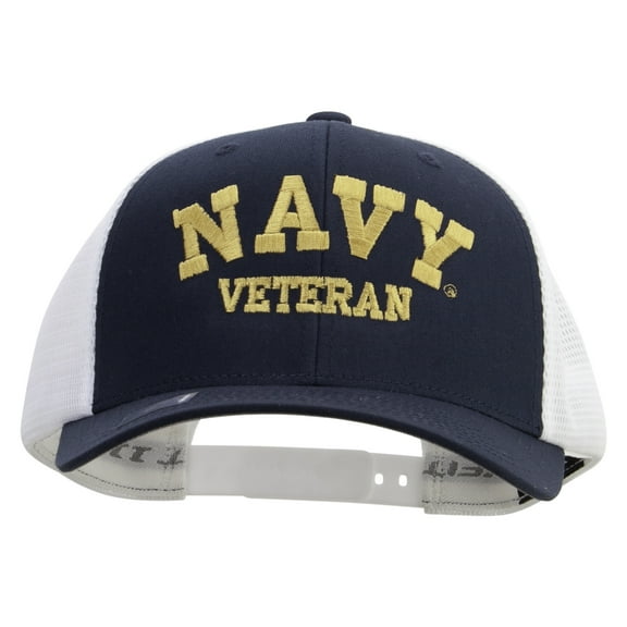 Navy Veteran Letters Embroidered Flexfit 2 Tone Mesh Cap - Navy White OSFM