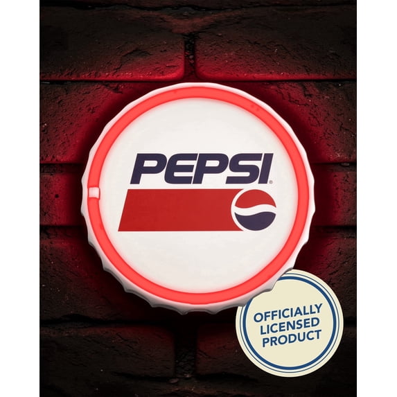 Licensed Pepsi Bottle Cap LED Neon Rope Sign 12" Round Vintage Light Up Wall Decor Retro Soda Logo for Man Cave Bar Garage Game Room USB Powered Neon Wall Art