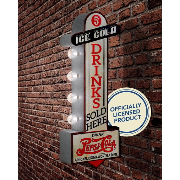 Licensed Pepsi Bottle Double-Sided LED Plaque 25" Vintage Light Up Wall Decor Retro Soda Logo Marquee Sign for Man Cave Bar Garage Game Room Battery Powered Metal Wall Art