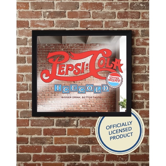 Licensed Pepsi Cola Framed Mirror Wall Decor 15x13 Inch Vintage Retro Soda Logo Ice Cold Sign for Man Cave Bar Garage Game Room Home Wall Art