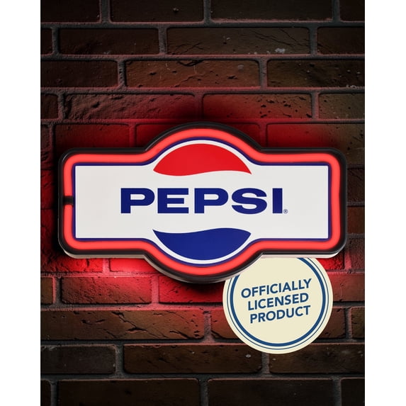 Licensed Pepsi LED Neon Rope Sign 17" Vintage Light Up Wall Decor Retro Soda Logo Marquee Sign for Man Cave Bar Garage Game Room USB or Battery Powered Wall Art