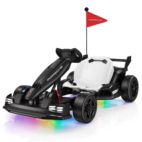 Licensed Porsche 36V Electric Go Kart for Kids,600W Drift Ride on Toys Ages 6-12, Adjustable Seat,LED Lights, 2 Speed Mode, Black