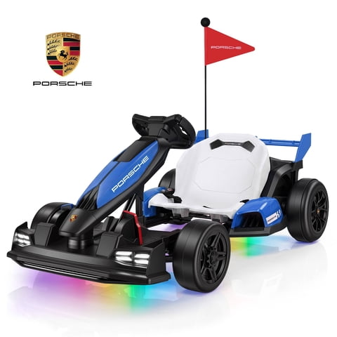 Licensed Porsche 36V Electric Go Kart for Kids,600W Drift Ride on Toys Ages 6-12, Adjustable Seat,LED Lights, 2 Speed Mode, Blue