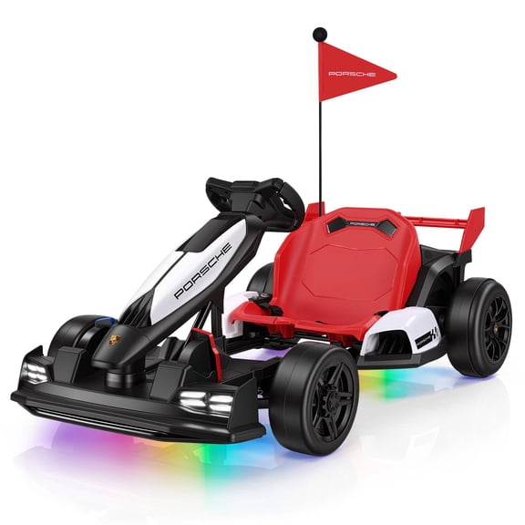 Licensed Porsche 36V Electric Go Kart for Kids,600W Drift Ride on Toys Ages 6-12, Adjustable Seat,LED Lights, 2 Speed Mode, White