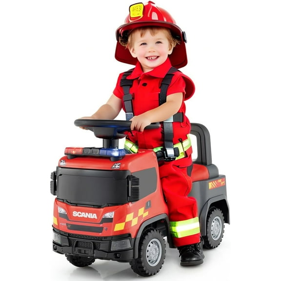 Licensed Scania Ride on Push Car by OLAKIDS with 3 Sound Effects, Storage, Toddler Sliding Police Truck