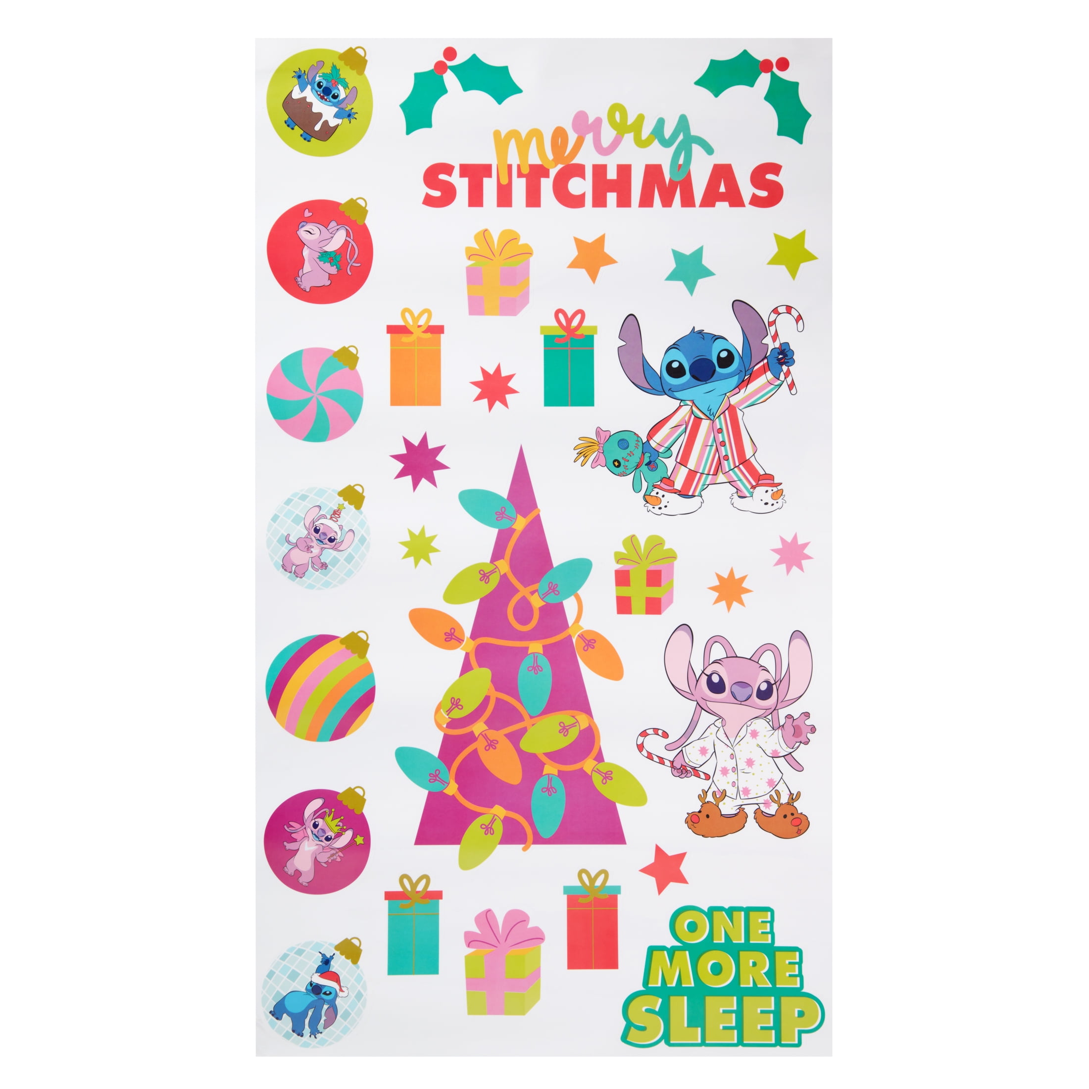 Licensed Stitch Super Window Christmas Cling, 15.5" x 27.5, Easy Decorating, Reusable