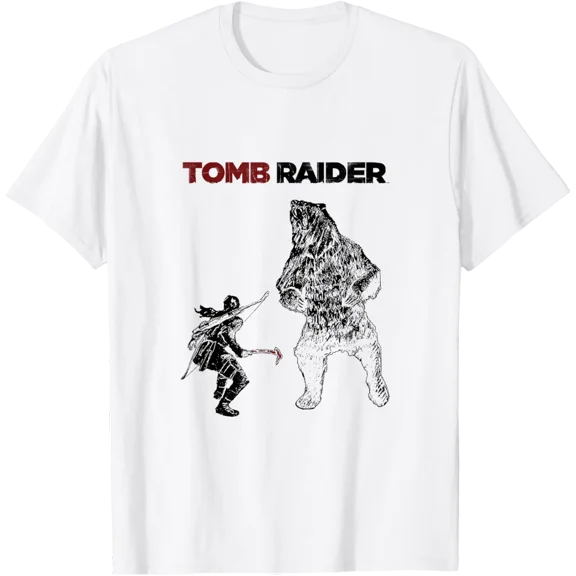 Licensed Tomb Raider Lara Croft vs Bear T-Shirt