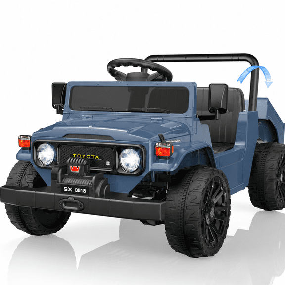 24V Ride On Dump Truck for Kids, Licensed Toyota Land Cruiser FJ45 Power Car Wheels Ride On Toy with Electric Dump Bed, Parent Remote Control, Music, LED Lights, Birthday Gift for Kids Ages 3-6, Blue