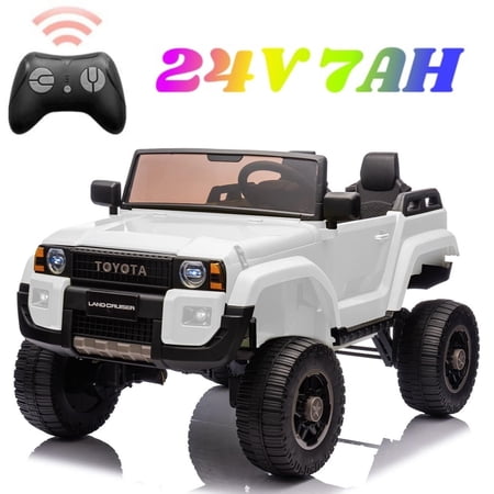 Licensed Toyota Land Cruiser 24V Ride-On Car for Kids – 2 Seater Electric Truck with Remote Control, 2WD/4WD Switchable Ride on Toys with Bluetooth, Music, LED Lights, White