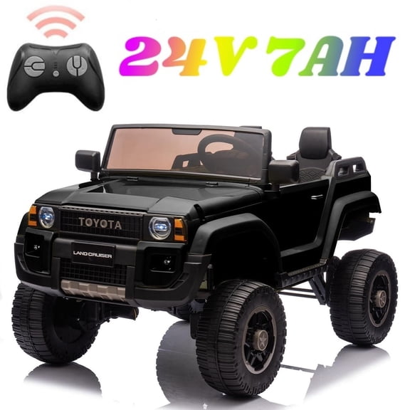Licensed Toyota Land Cruiser 24V Ride-On Car for Kids – 2 Seater Electric Truck with Remote Control, 2WD/6WD Switchable Ride on Toys with Bluetooth, Music, LED Lights, Black