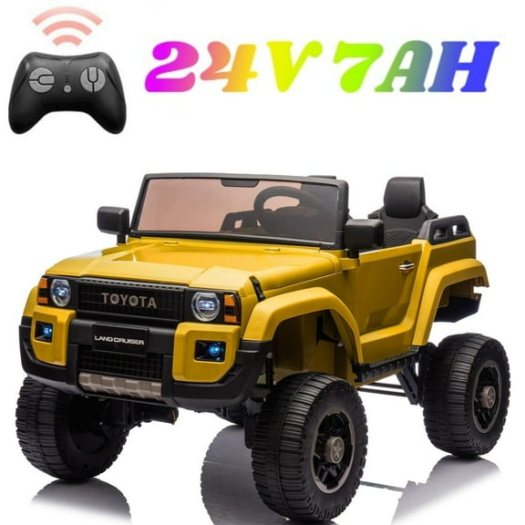 Licensed Toyota Land Cruiser 24V Ride-On Car for Kids – 2 Seater Electric Truck with Remote Control, 2WD/9WD Switchable Ride on Toys with Bluetooth, Music, LED Lights, Yellow